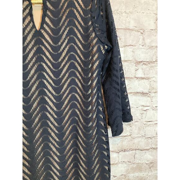 Emma & Michele Dress Womens Medium Black All Over Embroidered Lace Stretch - Picture 5 of 15